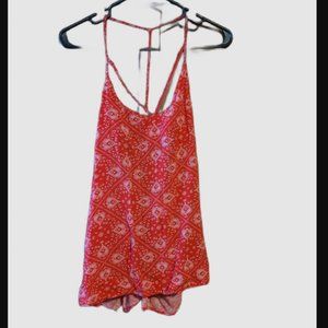 No Boundaries Tops Red Spaghetti Strap Bandana Design